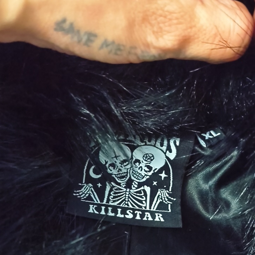 Killstar Black Leather Jacket with Faux Fur Collar - Picture 2 of 2